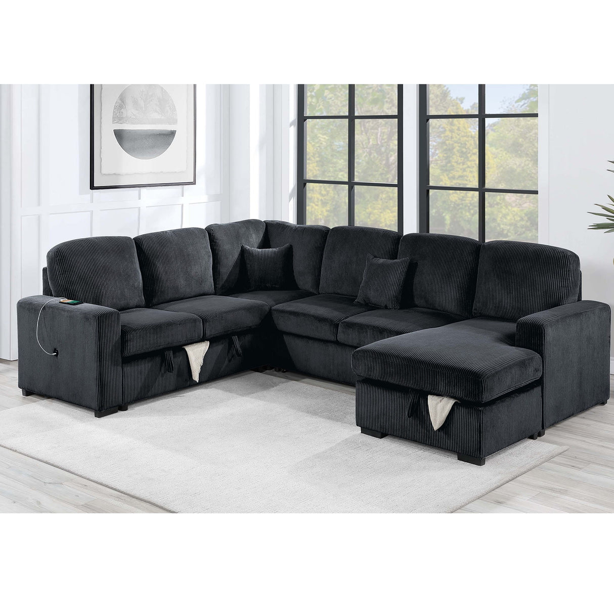 Modern Design Convertible Sectional Storage Bed With USB Port