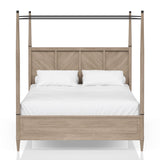 Queen Canopy Bedroom Set With A 2 Drawer Nightstand A Dresser With Poster Mirror And A Door Chest - Sand