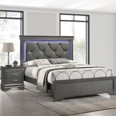 Tufted Headboard Bed With LED Lighting
