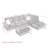 L-Shaped Sectional Sofa With Chaise And Storage Ottoman, Includes 2 Pillows