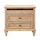 Nightstand With Charging Station, 3 Drawer Storage Table