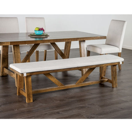Upholstered Bench With Trestle Base - Brown / White