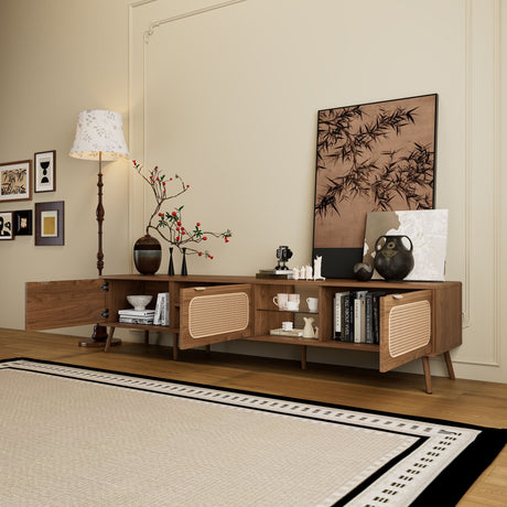 78" TV Stand With Ample Storage And Open Shelving - Walnut