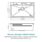 30" Whale Digital Waterfall Sink With LED Display, 16 Gauge Single Bowl Ledge Workstation - Gunmetal Black