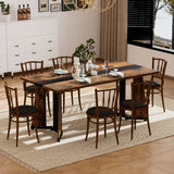 Rustic Rectangular Large Dining Table, Waterproof Desk For 8 People, & Steel With Adjustable Legs - Black / Rustic Brown