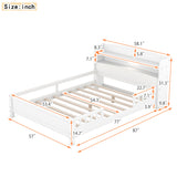 Wood Platform Bed With Built In LED Light, Storage Headboard And Guardrail