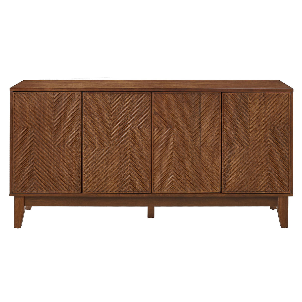 TV Stand With Carved Geometric Doors Storage Cabinet, 4 Door Media Console For Living Room - Walnut
