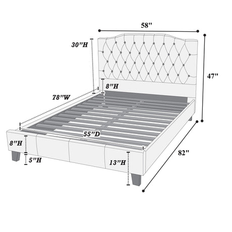 Modern Bed Frame With Tufted Upholstered Headboard