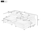 Sectional Sofa With Removable Ottomans, USB Ports, Cup Holders & Storage - Gray / Light Blue
