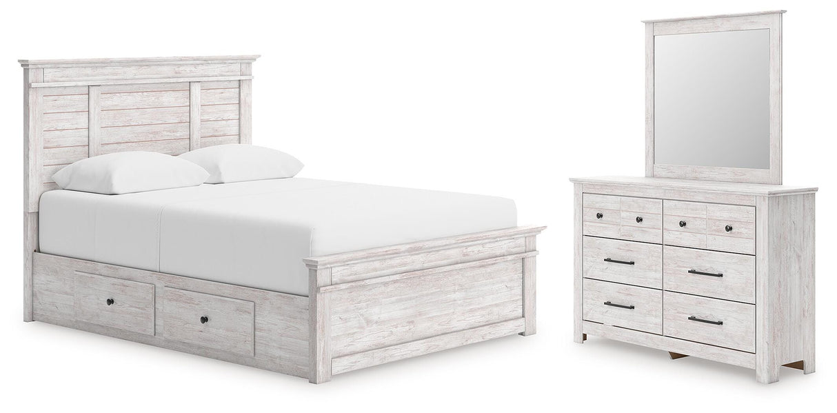 Makidern Queen Panel Bed with Storage, Dresser and Mirror - PCB1171B6