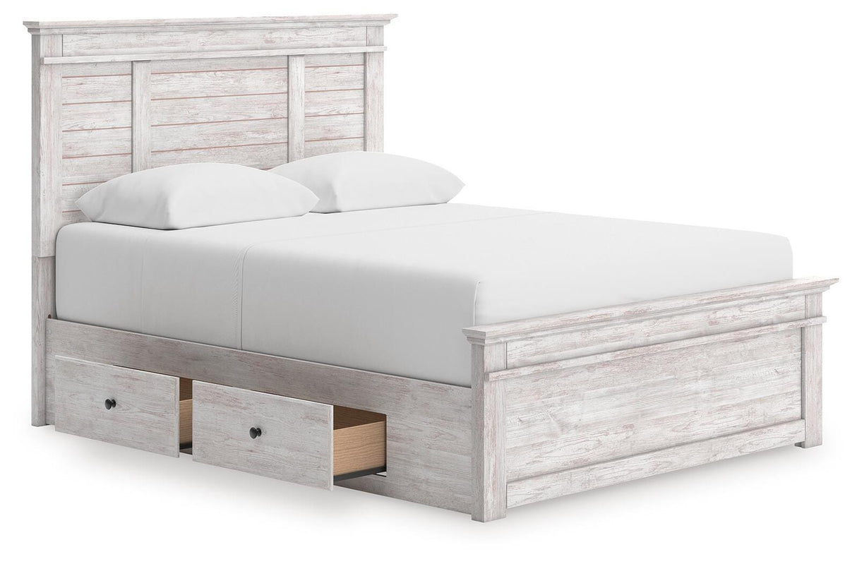 Makidern Queen Panel Bed with Storage, Dresser and Mirror - PCB1171B6