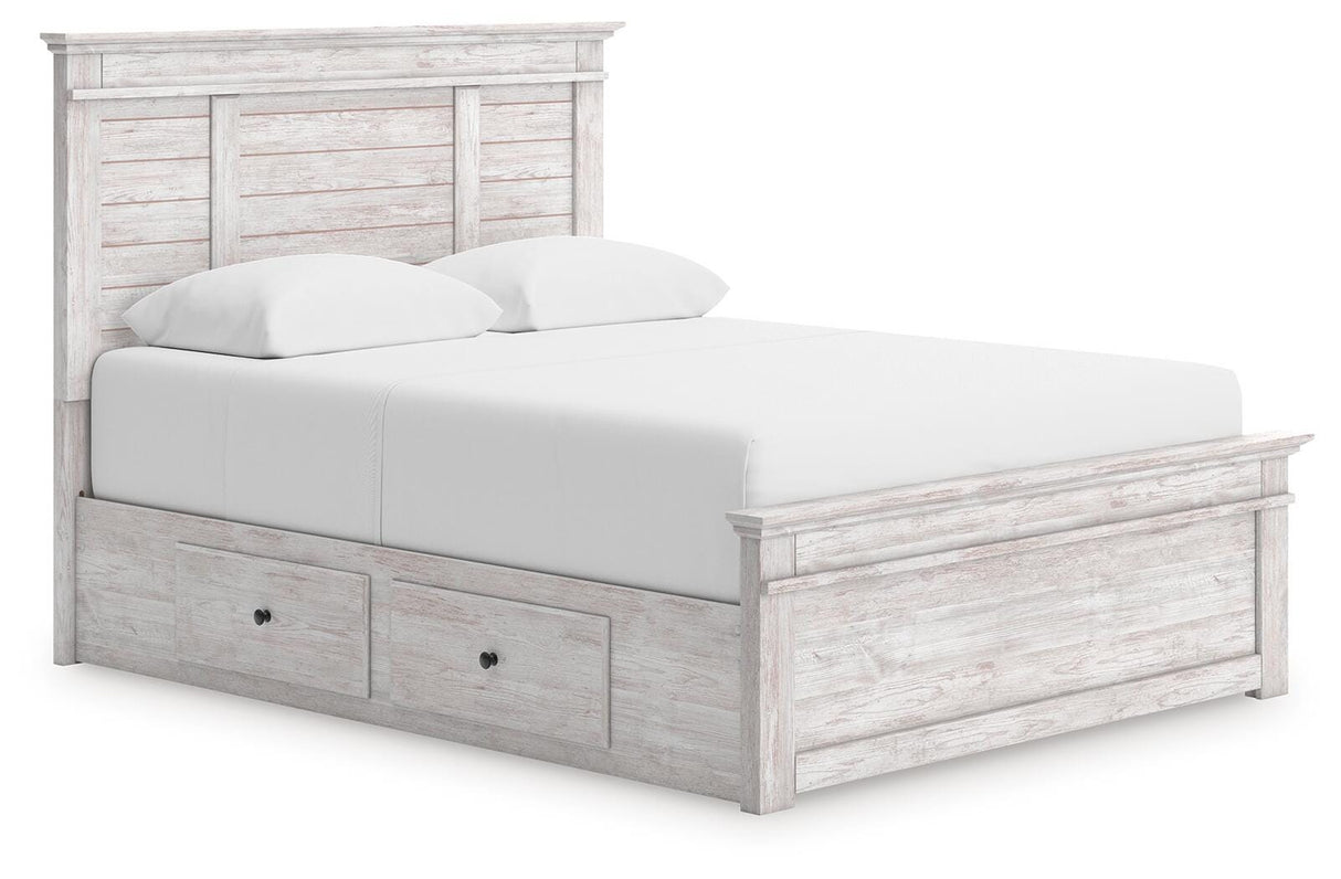Makidern Queen Panel Bed with Storage, Dresser and Mirror - PCB1171B6