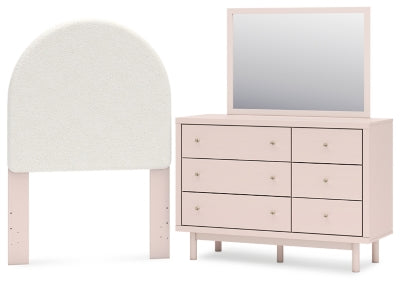 Wistenpine Twin Upholstered Panel Headboard, Dresser and Mirror - B1323B10