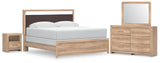 Kinlanni King Upholstered Panel Bed, Dresser, Mirror and Nightstand - B1360B18
