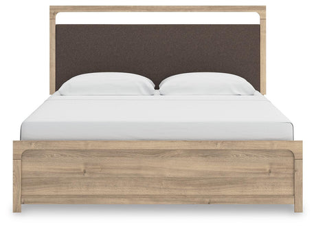 Kinlanni King Upholstered Panel Bed, Dresser, Mirror and Nightstand - B1360B18