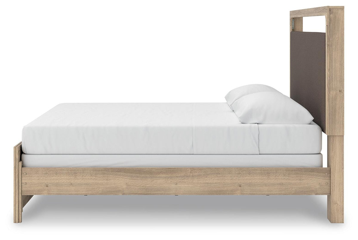 Kinlanni King Upholstered Panel Bed, Dresser, Mirror and Nightstand - B1360B18