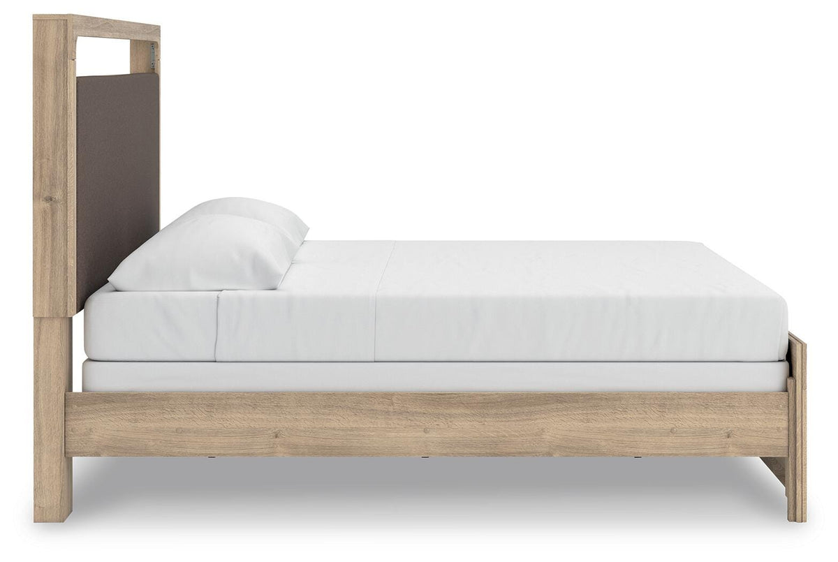 Kinlanni King Upholstered Panel Bed, Dresser, Mirror and Nightstand - B1360B18