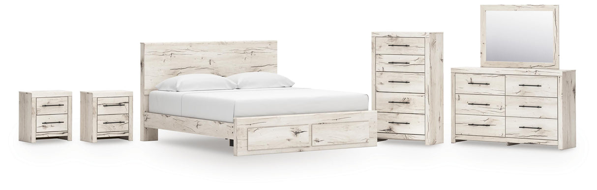 Lawroy King Panel Storage Bed, Dresser, Mirror, Chest and 2 Nightstands - B2310B45