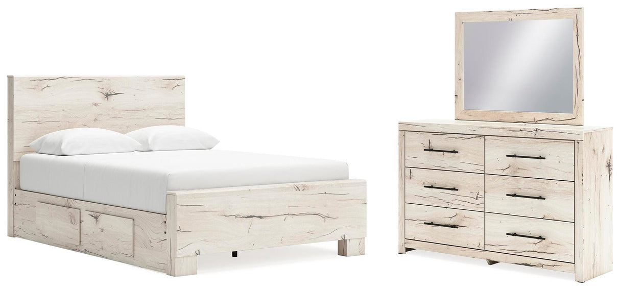 Lawroy Queen Panel Bed with Storage, Dresser and Mirror - B2310B7