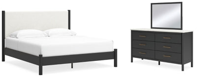 Cadmori King Upholstered Panel Bed, Dresser and Mirror - B2616B9