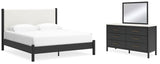 Cadmori King Upholstered Panel Bed, Dresser and Mirror - B2616B9