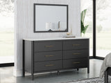 Cadmori King Upholstered Panel Bed, Dresser and Mirror - B2616B9
