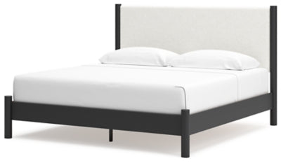 Cadmori King Upholstered Panel Bed, Dresser and Mirror - B2616B9