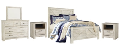 Bellaby Queen Crossbuck Panel Bed, Dresser, Mirror and 2 Nightstands - B331B13