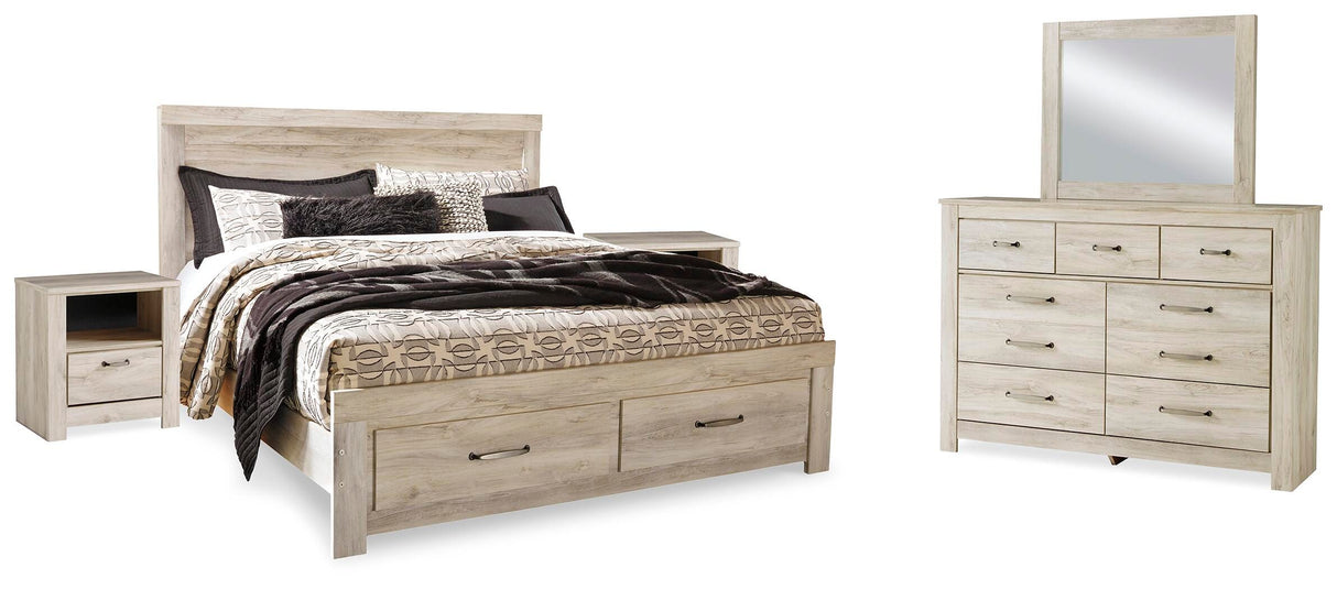 Bellaby King Panel Storage Bed, Dresser, Mirror and 2 Nightstands - B331B19
