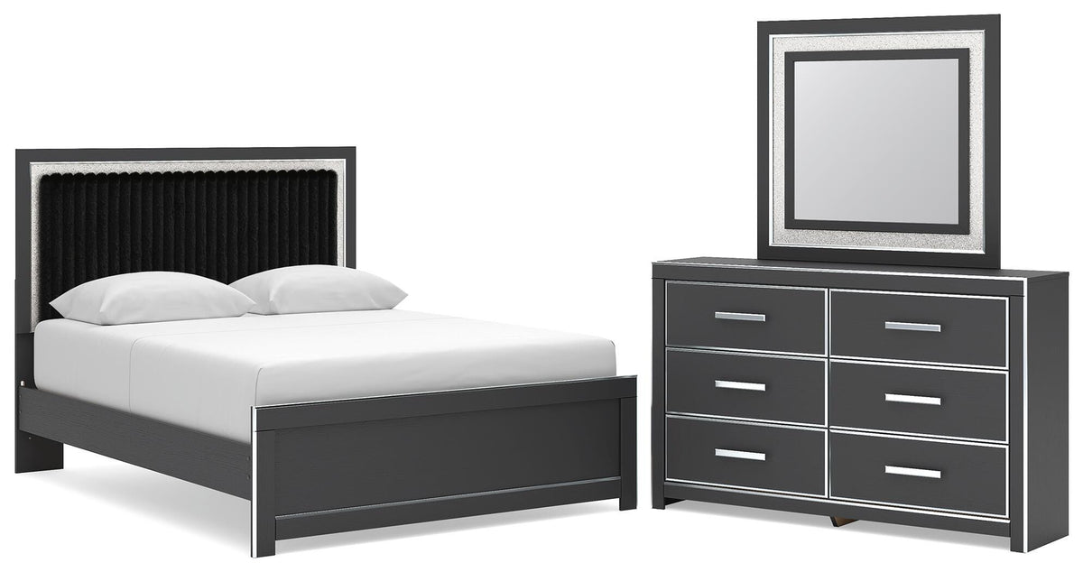 Zuraleus Queen Upholstered Panel Platform Bed, Dresser and Mirror - PCB3380B3