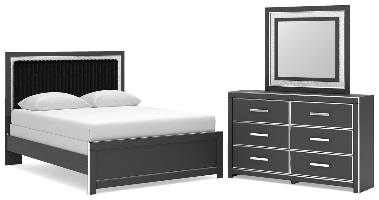 Zuraleus Queen Upholstered Panel Bed, Dresser and Mirror - PCB3380B7