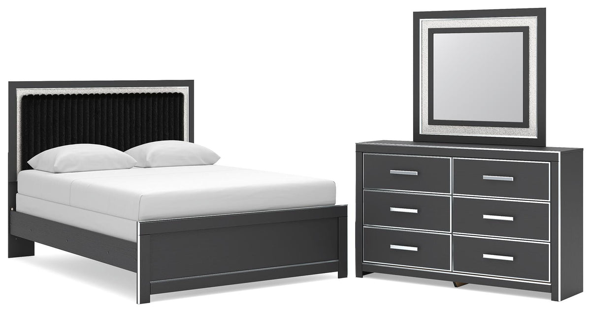 Zuraleus Queen Upholstered Panel Bed, Dresser and Mirror - PCB3380B7