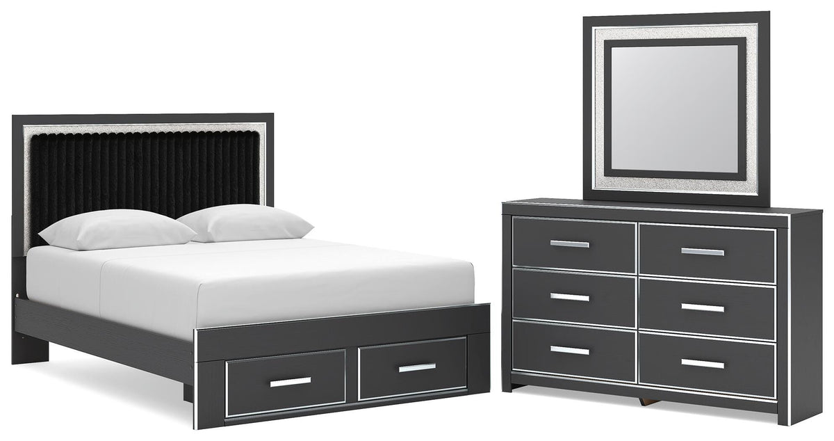Zuraleus Queen Upholstered Panel Platform Storage Bed, Dresser and Mirror - PCB3380B5