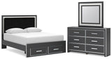 Zuraleus Queen Upholstered Panel Platform Storage Bed, Dresser and Mirror - PCB3380B5