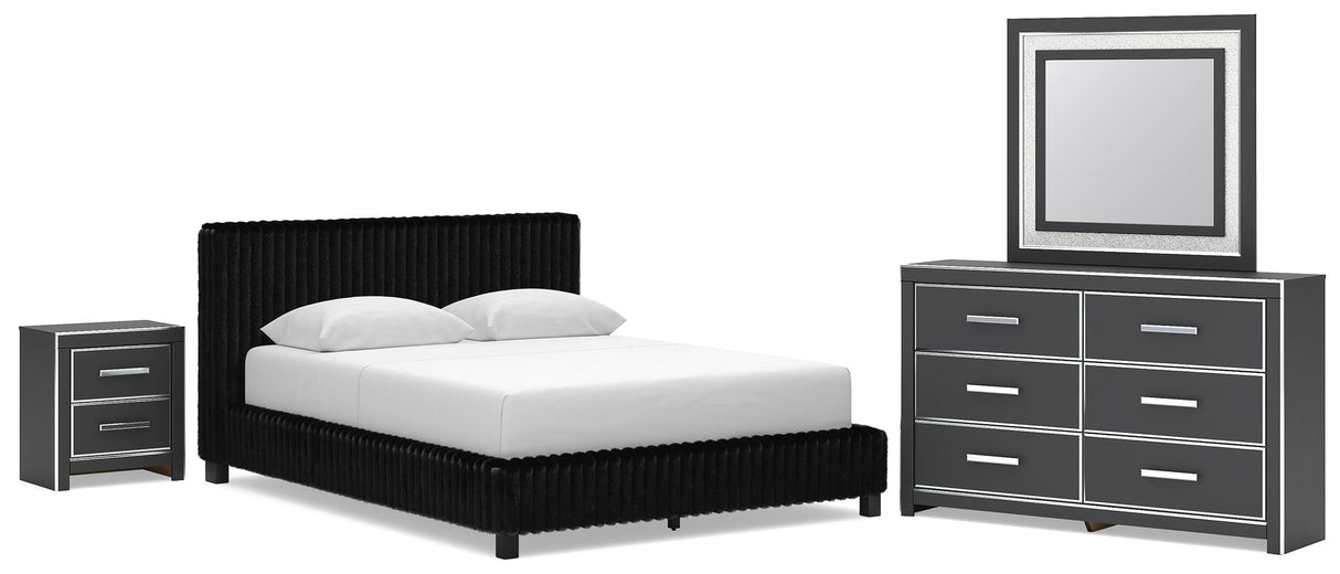 Zuraleus Queen Upholstered Bed, Dresser, Mirror and Nightstand - PCB3380B16