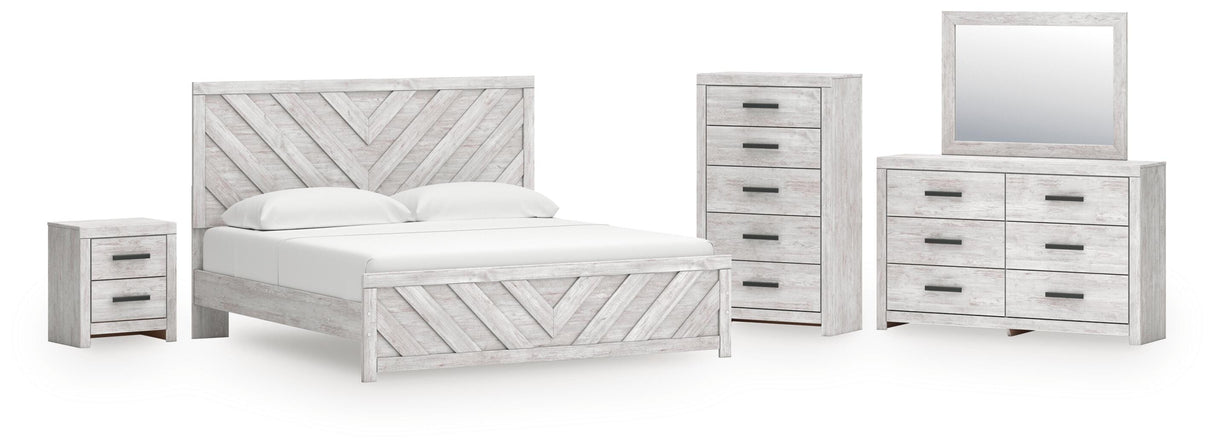 Cayboni King Panel Bed, Dresser, Mirror, Chest and Nightstand - B3788B17