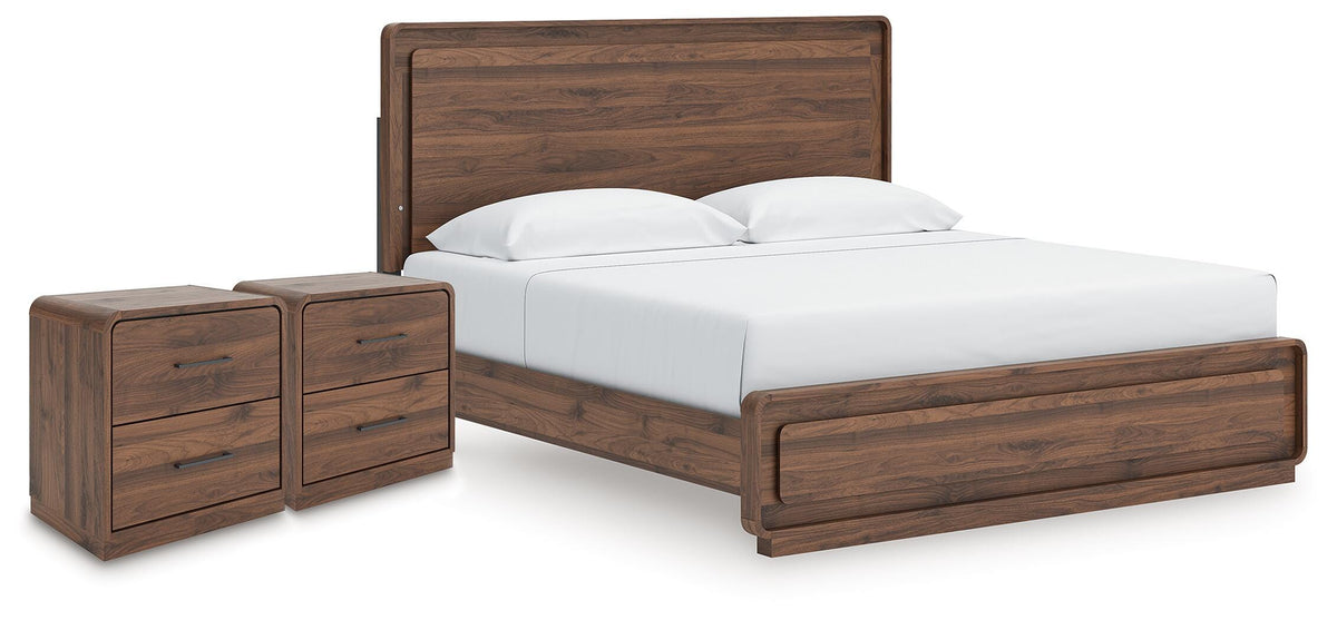 Fortlorn King Panel Bed and 2 Nightstands - PCB386B9