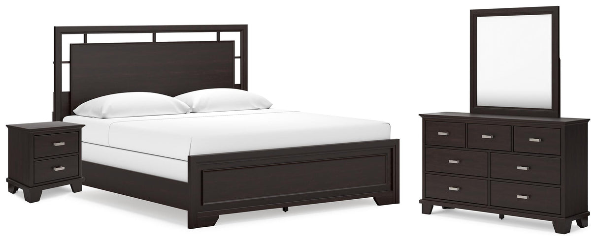 Covetown King Panel Bed, Dresser, Mirror and Nightstand - B441B15