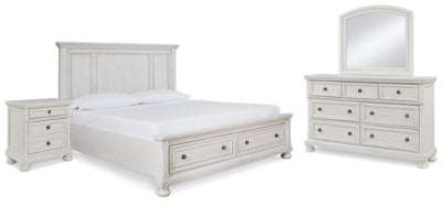 Robbinsdale Queen Storage Bed, Dresser, Mirror and Nightstand - B742B28