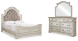 Realyn Queen Upholstered Panel Bed, Dresser and Mirror - B743B3