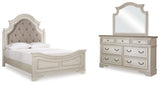 Realyn Queen Upholstered Panel Bed, Dresser and Mirror - B743B3