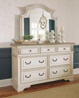 Realyn Queen Upholstered Panel Bed, Dresser and Mirror - B743B3
