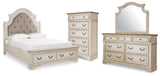 Realyn Queen Upholstered Panel Bed, Dresser, Mirror and Chest - B743B110
