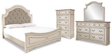 Realyn King Panel Upholstered Bed, Dresser, Mirror and Chest - B743B68