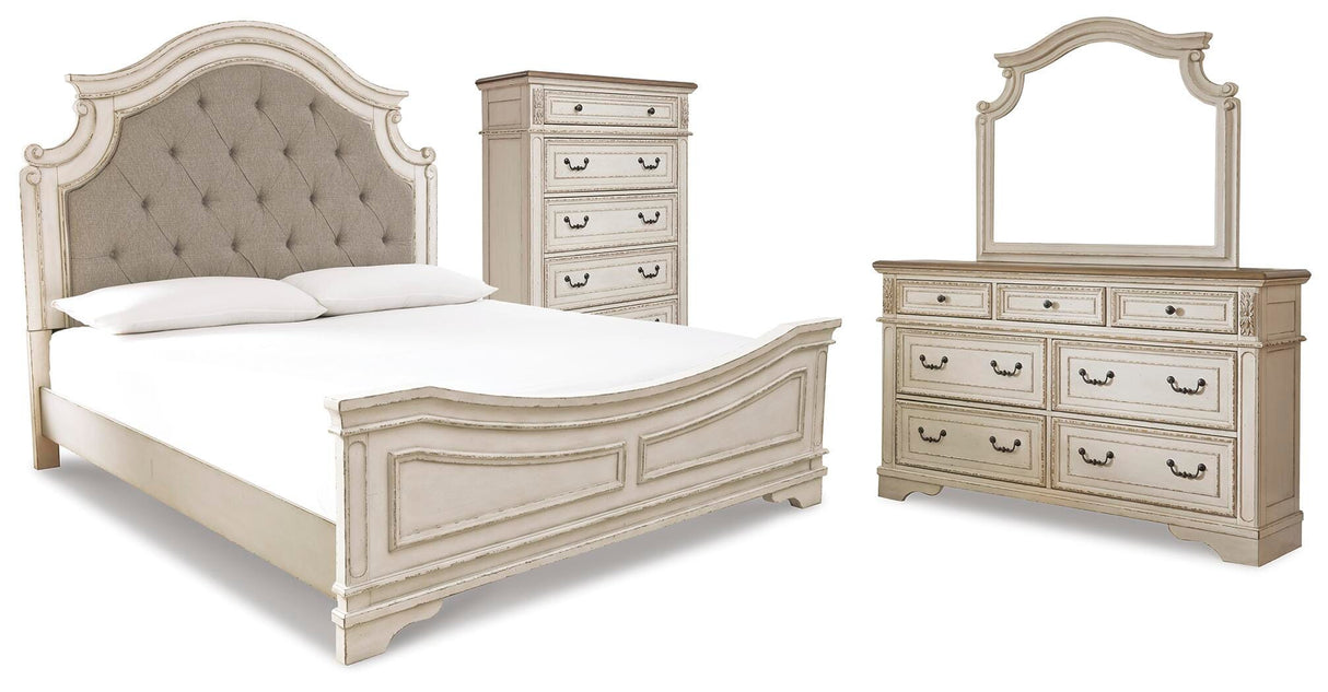 Realyn Queen Panel Bed, Dresser, Mirror and Chest - B743B28