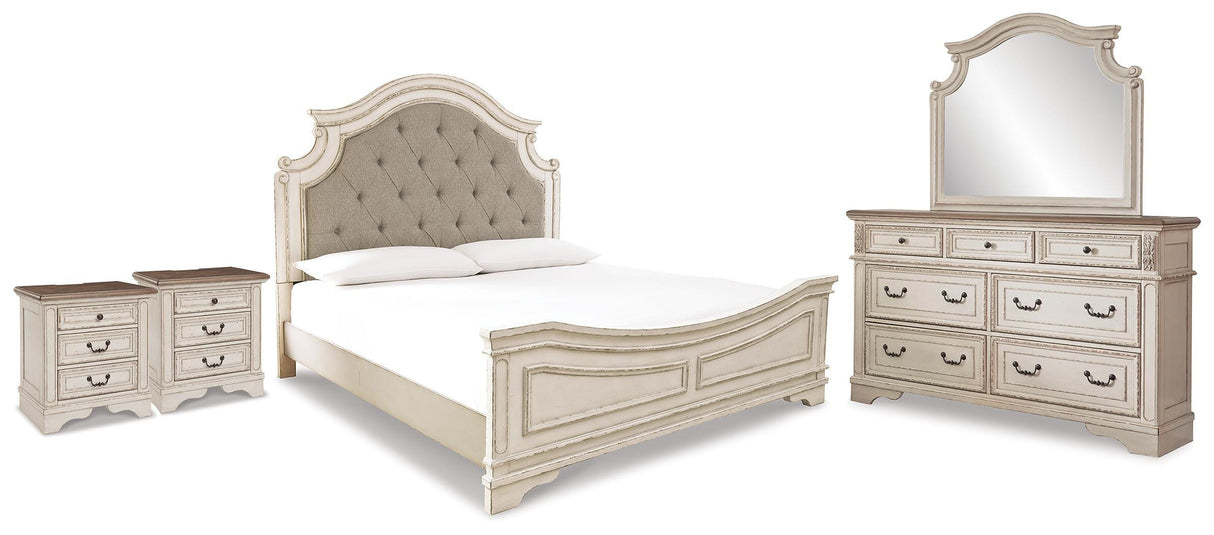 Realyn King Panel Bed, Dresser, Mirror and 2 Nightstands - B743B70