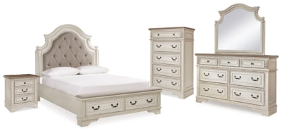 Realyn Queen Upholstered Bed, Dresser, Mirror, Chest and Nightstand - B743B30