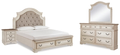 Realyn King Upholstered Panel Bed, Dresser, Mirror and Nightstand - B743B33