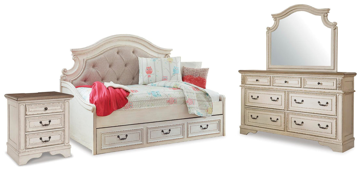 Realyn Twin Day Bed with Storage, Dresser, Mirror and Nightstand - B743B94