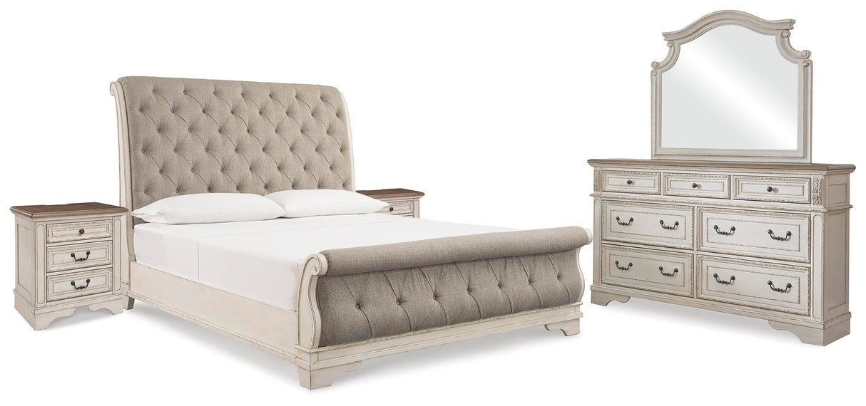Realyn King Upholstered Sleigh Bed, Dresser, Mirror and 2 Nightstands - B743B51